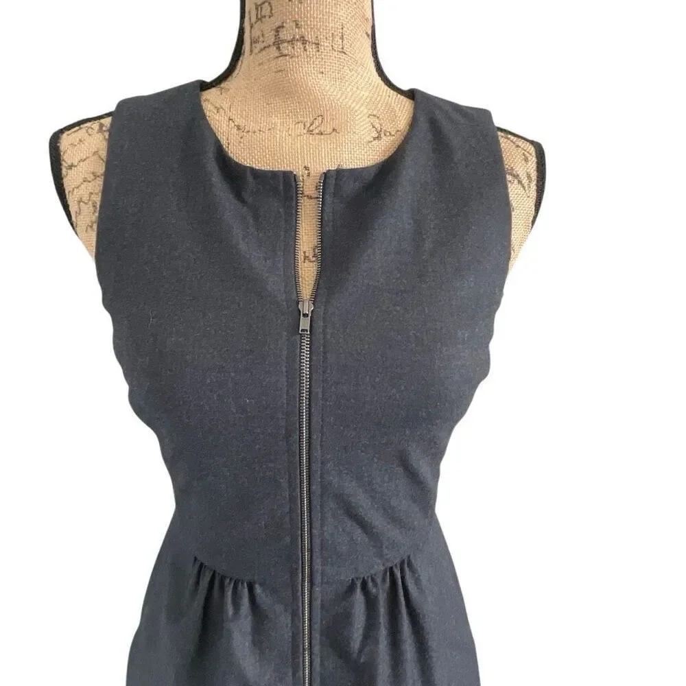 EUC! Theory Gray Wool Tank Full Front Zip Sheath Dress - Size 0 - Picture 2 of 11